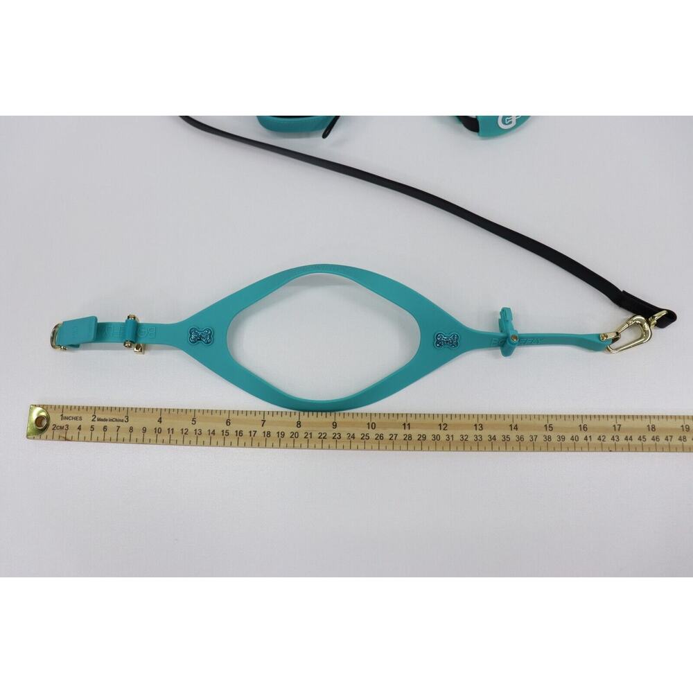 BONEFLY Boneflex Teal XXS HARNESS Aqua Swarovski & Flexfly LEASH -50" - Picture 7 of 9
